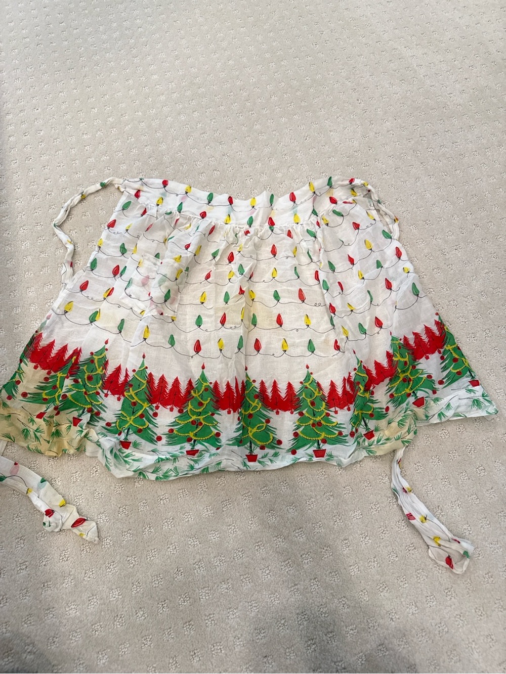 Vintage Christmas Apron Holiday Tree Lights Print Handmade Style